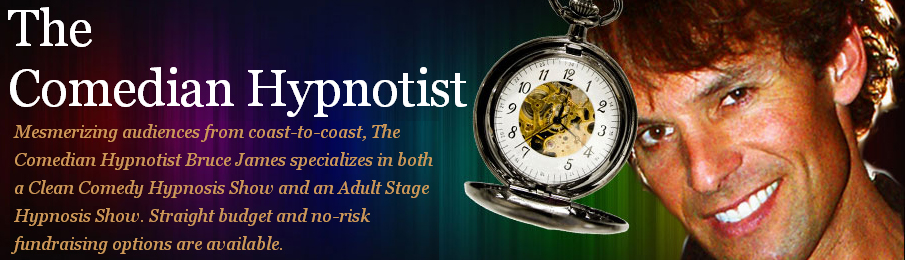 Comedy Stage Hypnotist Bruce James with his las vegas style hillarious hypnosis show performing at corporate entertaining events, high school stage hypnosis events and profitable fundraising hypnosis show events in CT, MA, RI, NY, NJ, AZ, FL